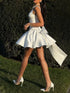 Satin Mini Dress for Women with Big Bow and Backless Design